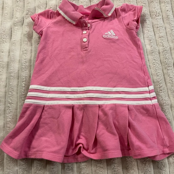 Adidas Kids Pink Polo Dress with White Stripes Size 6 Months - Picture 1 of 4